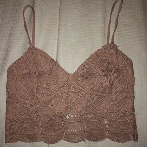 Taupe/Rose Embroidered Tank Top Crop Top